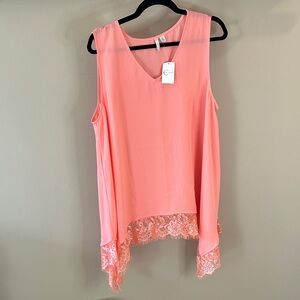 Cato Coral Lace-Hem Sleeveless V-Neck Tank